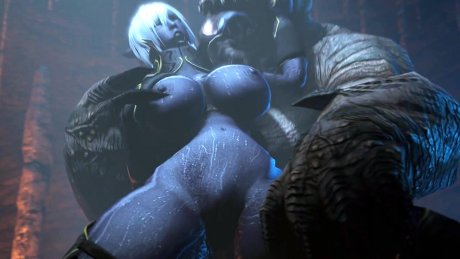 Синяя жена владыки из Warcraft соблазнила монстра! Адский любовник ебет жену своего владыки!